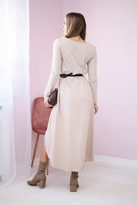 Dress with a decorative belt and an inscription 9160 / – Beige цвет / color | Lexline Fashion