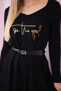 Dress with a decorative belt and an inscription 9160 / – Black цвет / color | Lexline Fashion