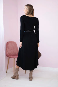 Dress with a decorative belt and an inscription 9160 / – Black цвет / color | Lexline Fashion