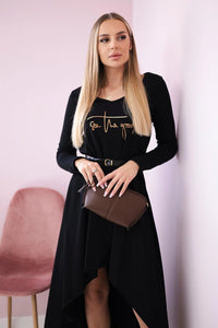 Dress with a decorative belt and an inscription 9160 / – Black цвет / color | Lexline Fashion