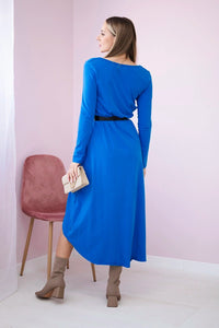 Dress with a decorative belt and an inscription 9160 / – Blue cornflower цвет / color | Lexline Fashion