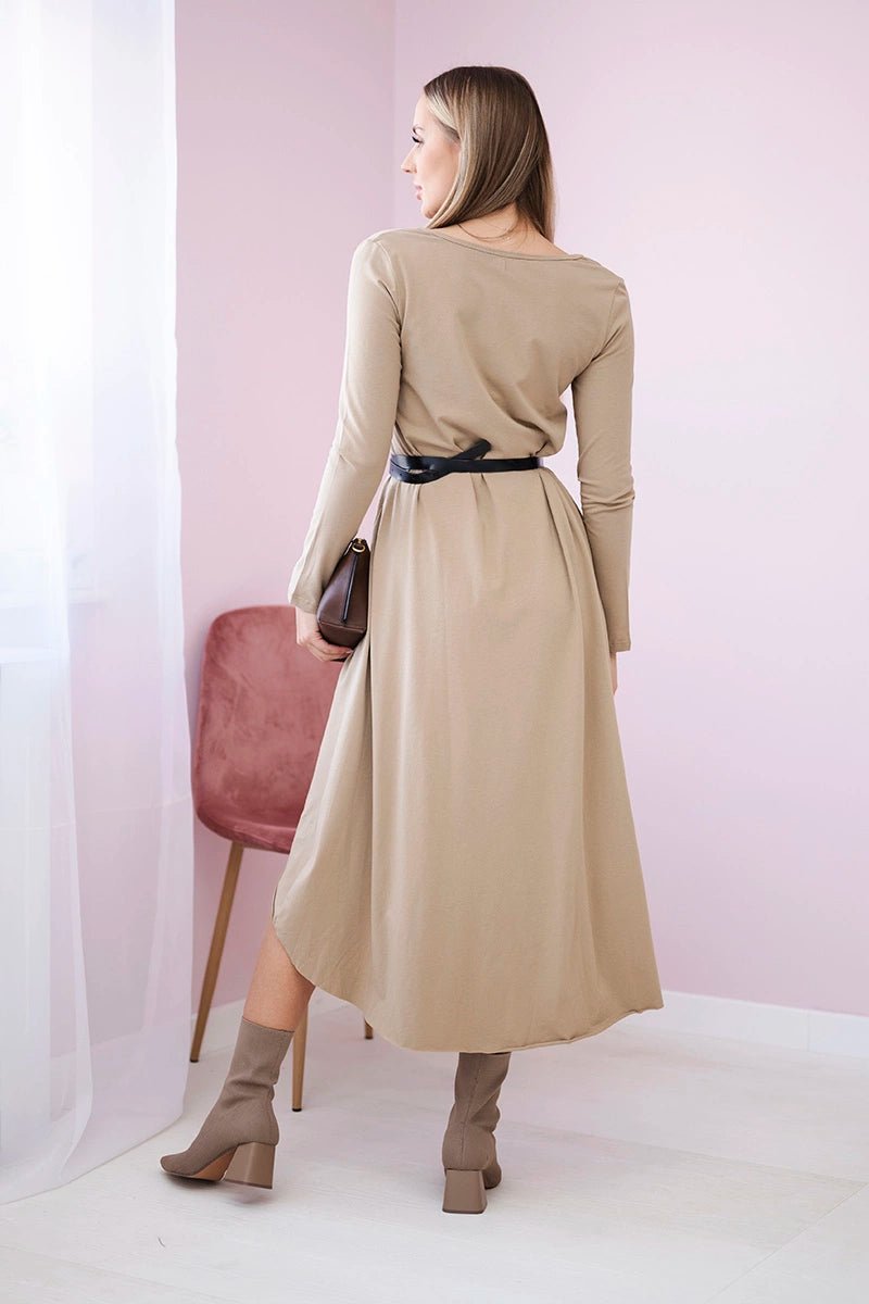 Dress with a decorative belt and an inscription 9160 / – Camel цвет / color | Lexline Fashion