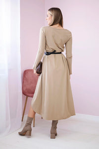 Dress with a decorative belt and an inscription 9160 / – Camel цвет / color | Lexline Fashion
