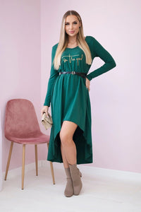 Dress with a decorative belt and an inscription 9160 / – Dark || green цвет / color | Lexline Fashion