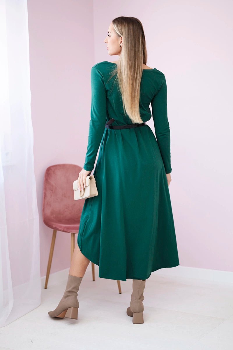 Dress with a decorative belt and an inscription 9160 / – Dark || green цвет / color | Lexline Fashion