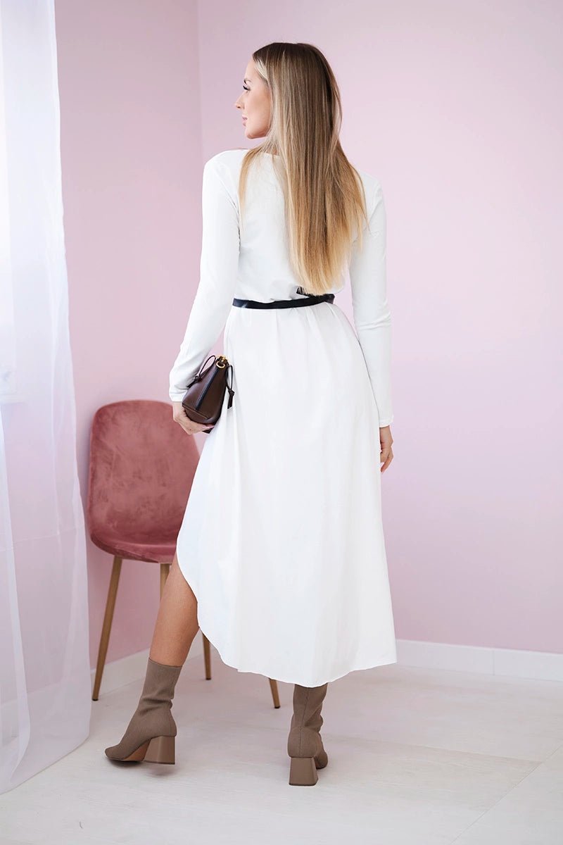 Dress with a decorative belt and an inscription 9160 / – Ecru цвет / color | Lexline Fashion