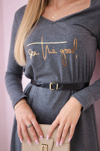 Dress with a decorative belt and an inscription 9160 / – Graphite цвет / color | Lexline Fashion