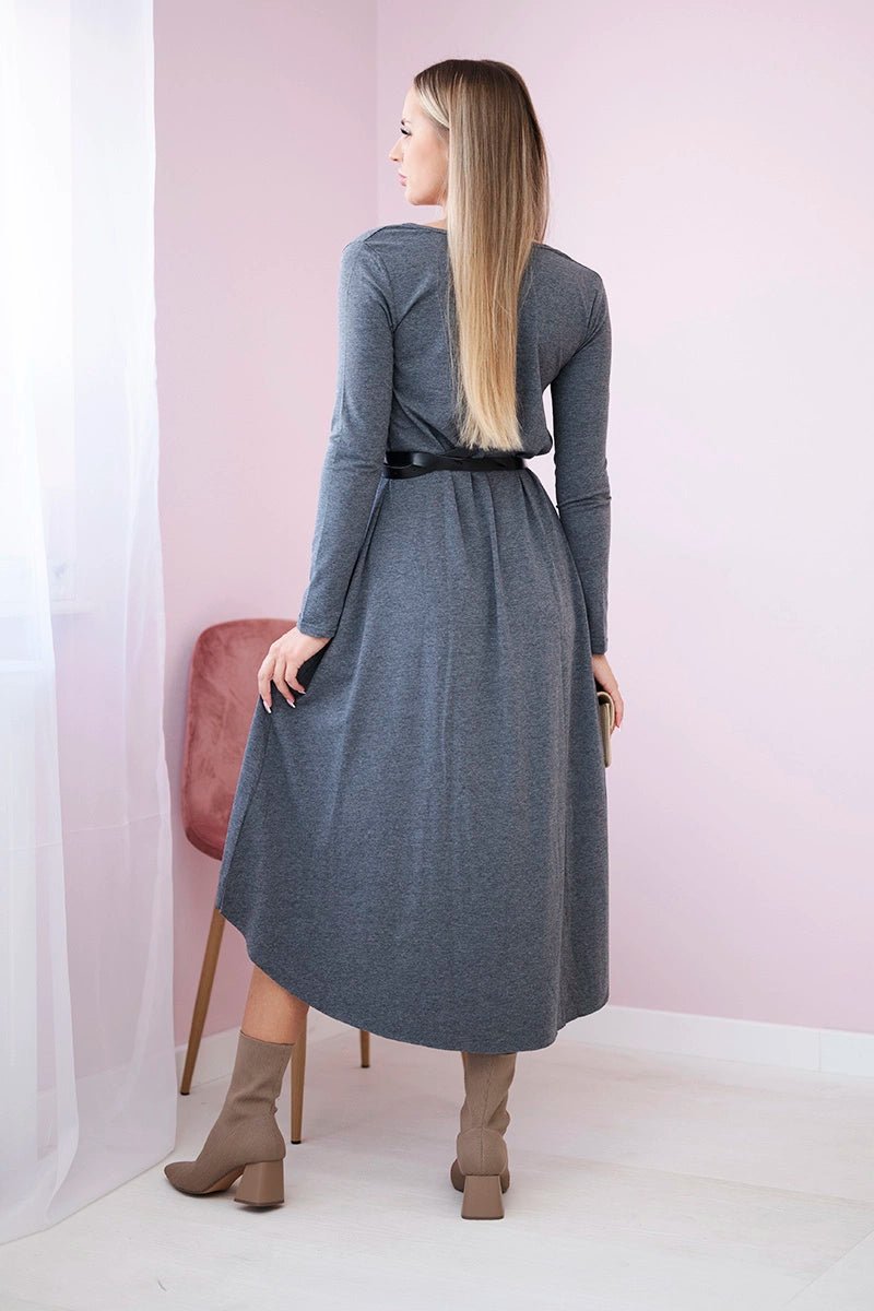 Dress with a decorative belt and an inscription 9160 / – Graphite цвет / color | Lexline Fashion