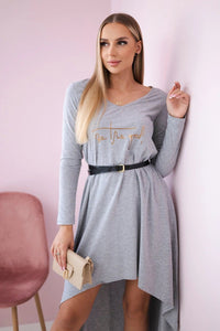 Dress with a decorative belt and an inscription 9160 / – Gray цвет / color | Lexline Fashion