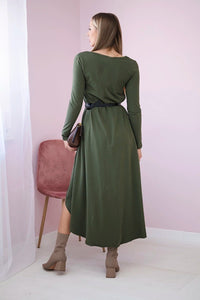 Dress with a decorative belt and an inscription 9160 / – Khaki цвет / color | Lexline Fashion