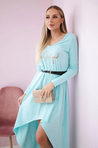 Dress with a decorative belt and an inscription 9160 / – Mint цвет / color | Lexline Fashion