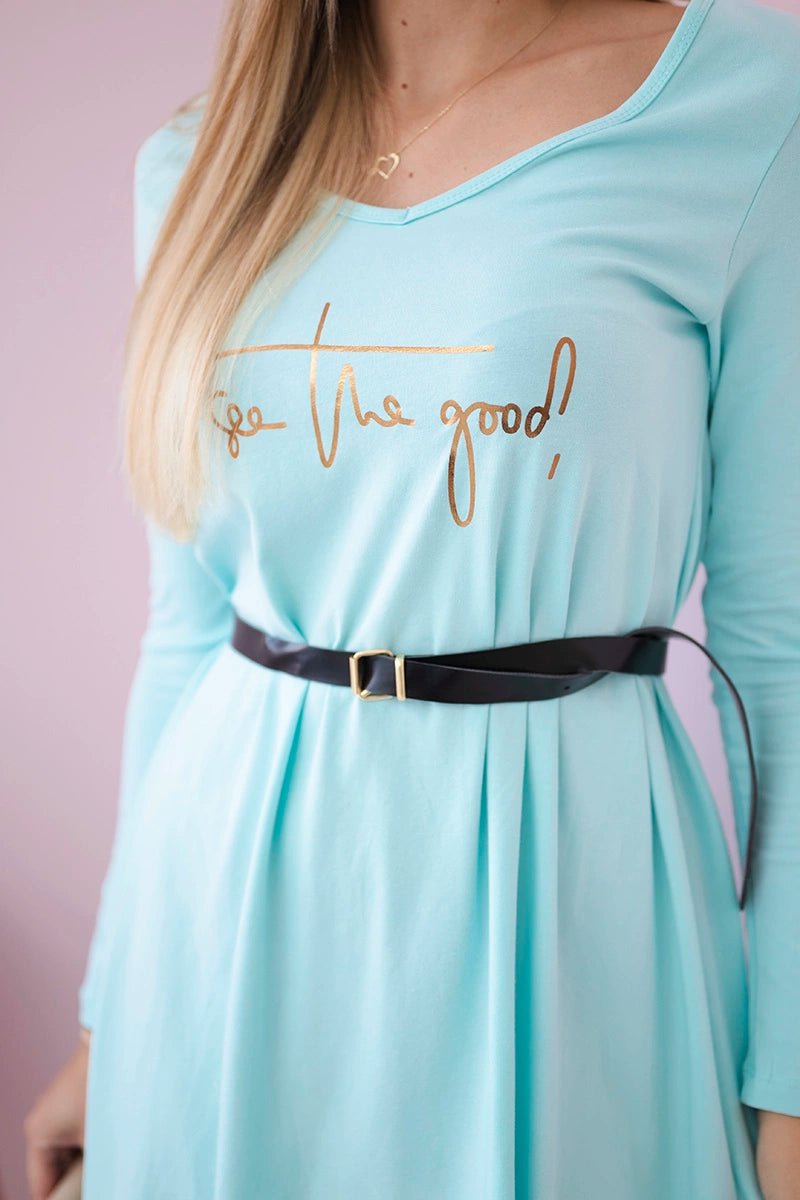 Dress with a decorative belt and an inscription 9160 / – Mint цвет / color | Lexline Fashion