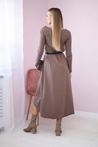 Dress with a decorative belt and an inscription 9160 / – Mocca цвет / color | Lexline Fashion