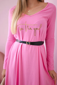 Dress with a decorative belt and an inscription 9160 / – Pink || Light цвет / color | Lexline Fashion