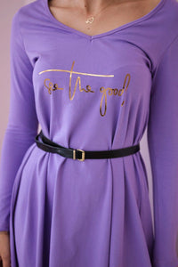 Dress with a decorative belt and an inscription 9160 / – Purple цвет / color | Lexline Fashion