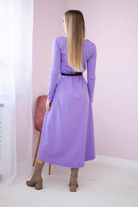 Dress with a decorative belt and an inscription 9160 / – Purple цвет / color | Lexline Fashion
