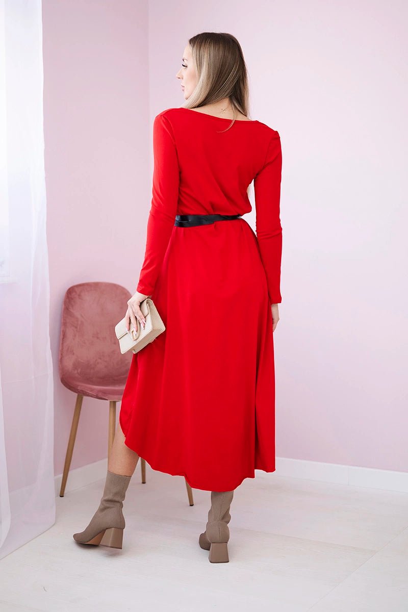 Dress with a decorative belt and an inscription 9160 / – Red цвет / color | Lexline Fashion