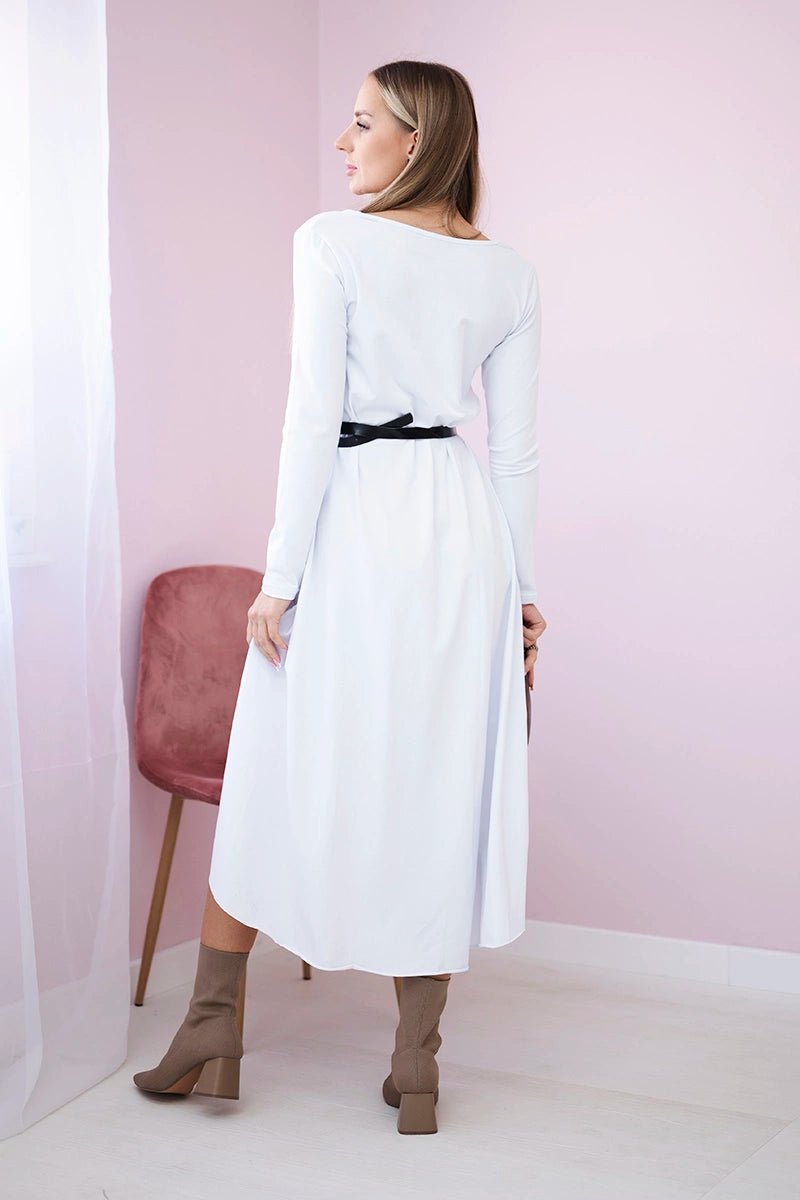 Dress with a decorative belt and an inscription 9160 / – White цвет / color | Lexline Fashion