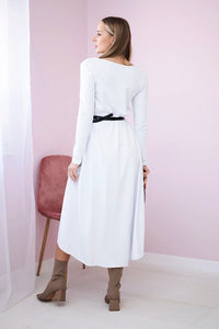 Dress with a decorative belt and an inscription 9160 / – White цвет / color | Lexline Fashion