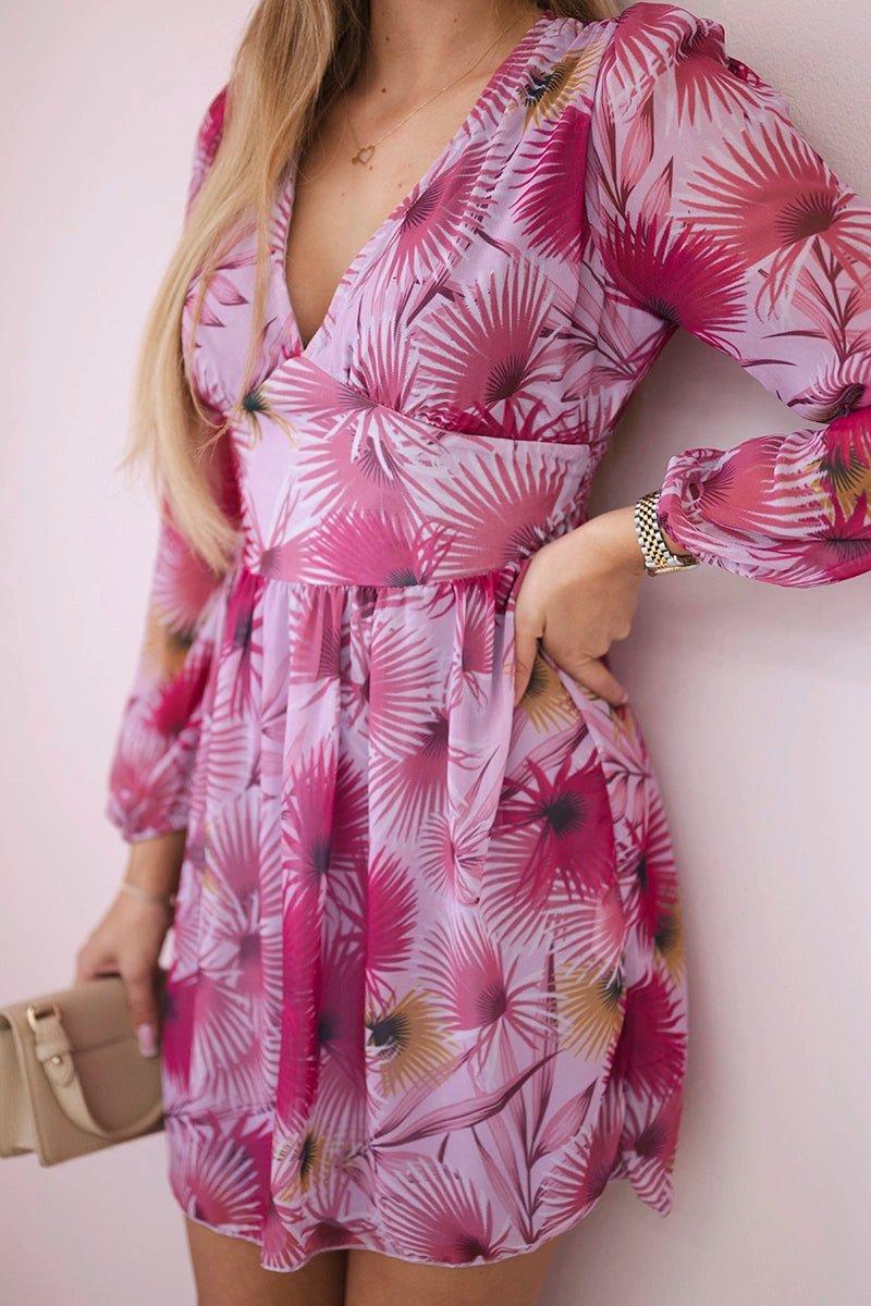 Dress with a floral motif 9286 / Short – Dark || pink цвет / color | Lexline Fashion