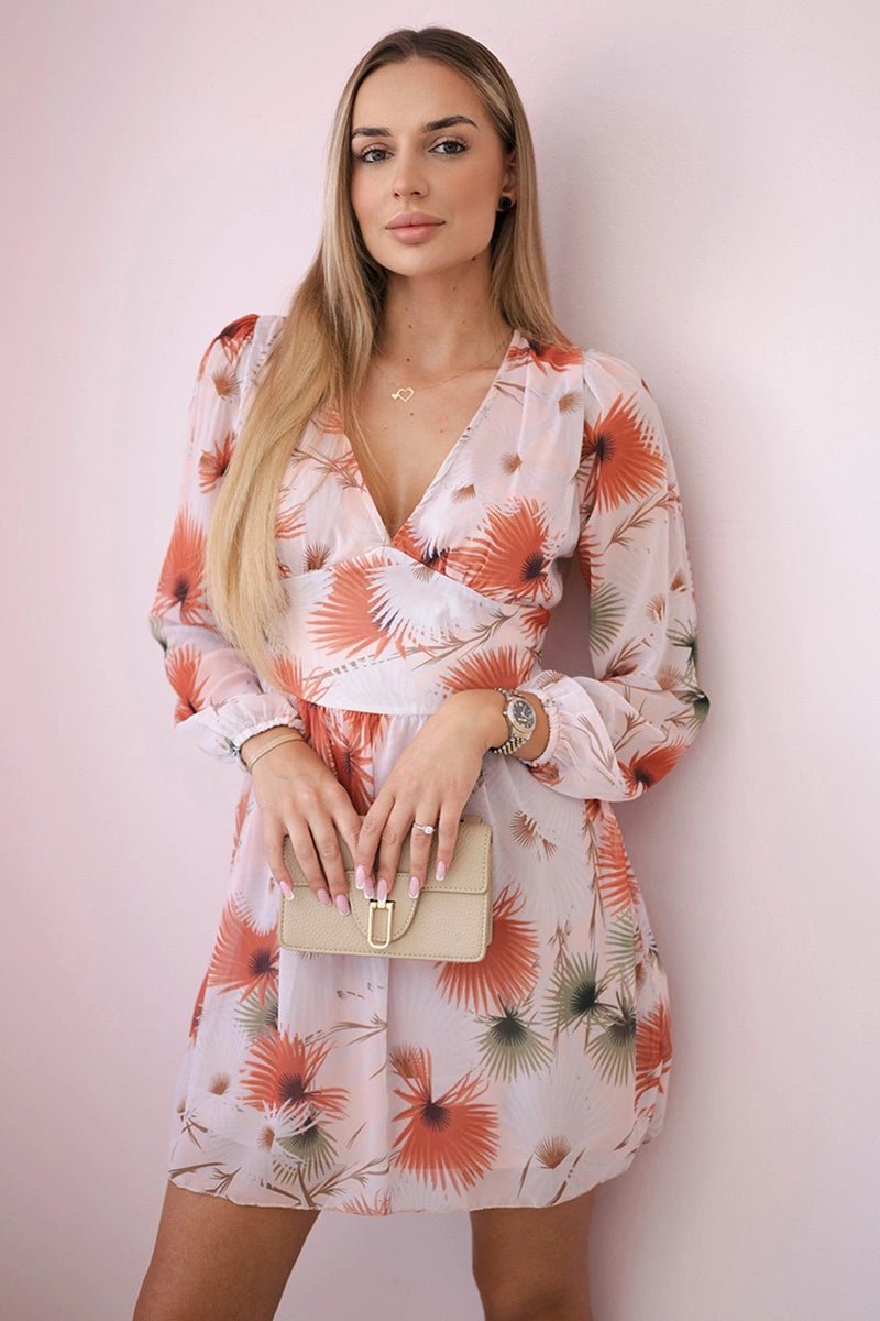 Dress with a floral motif 9286 / Short – Powder цвет / color | Lexline Fashion