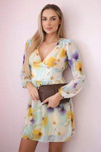 Dress with a floral motif 9286 / Short – Yellow цвет / color | Lexline Fashion