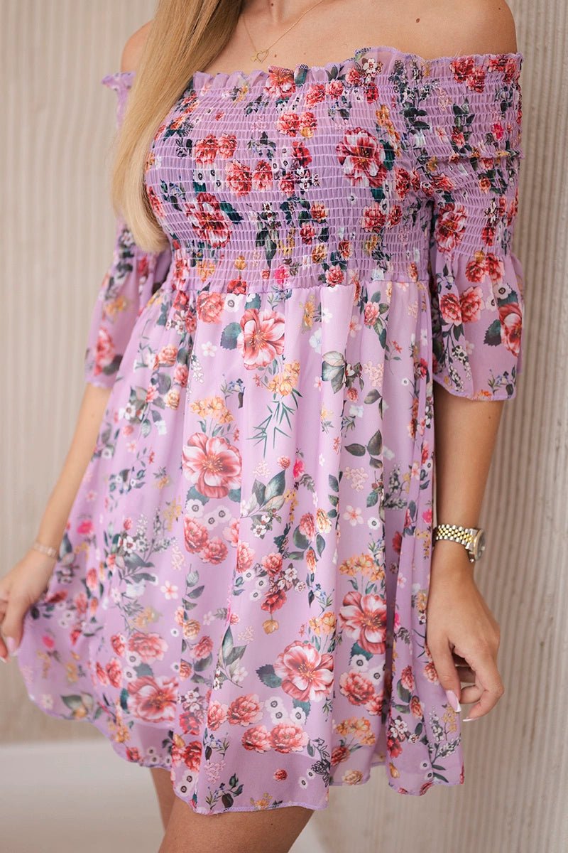 Dress with a flower pattern 9266 / – Purple цвет / color | Lexline Fashion