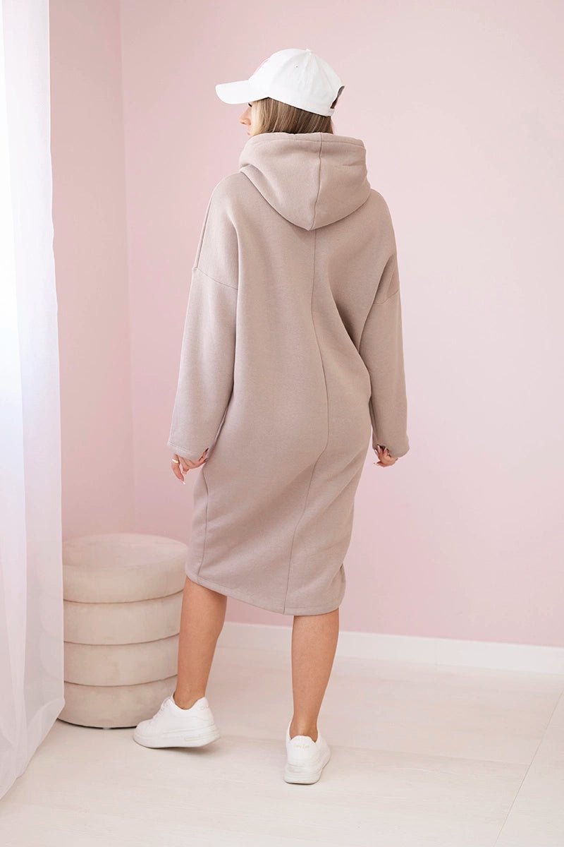 Dress with a hood and a slit on the side 9168 / – Dark || beige цвет / color | Lexline Fashion