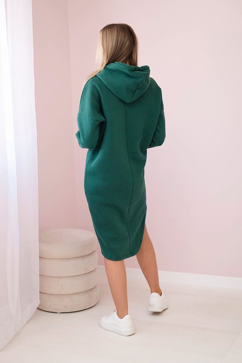 Dress with a hood and a slit on the side 9168 / – Green || Dark цвет / color | Lexline Fashion