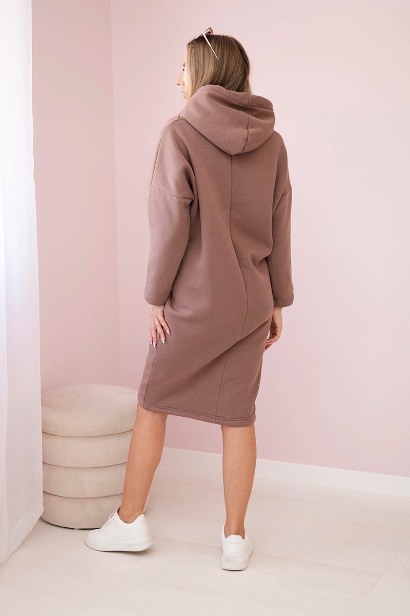 Dress with a hood and a slit on the side 9168 / – Mocca цвет / color | Lexline Fashion