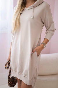 Dress with a hood and longer back 9078 / – Beige цвет / color | Lexline Fashion