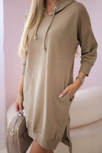 Dress with a hood and longer back 9078 / – Camel цвет / color | Lexline Fashion
