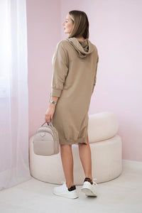 Dress with a hood and longer back 9078 / – Camel цвет / color | Lexline Fashion