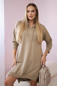 Dress with a hood and longer back 9078 / – Camel цвет / color | Lexline Fashion