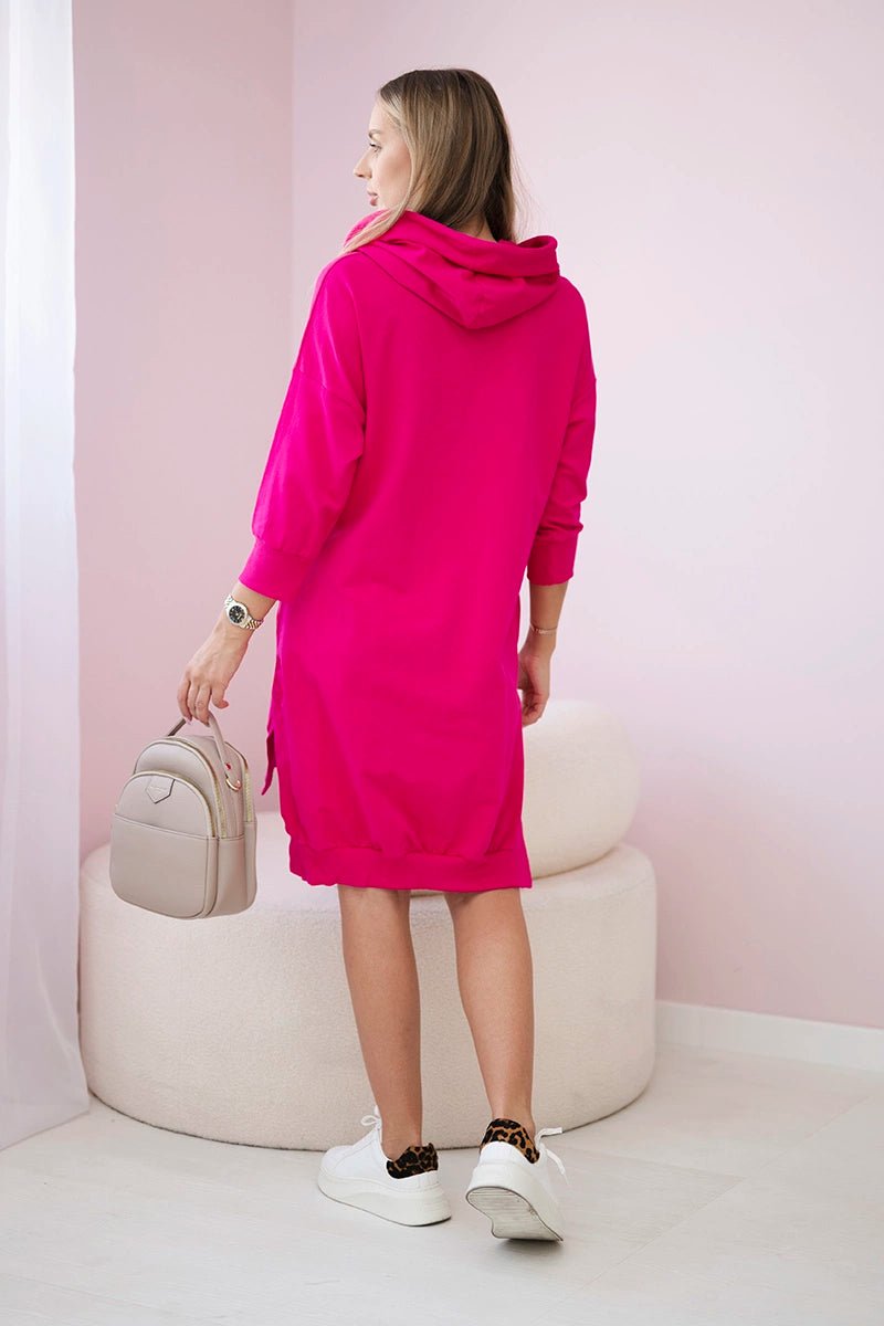 Dress with a hood and longer back 9078 / – Fuchsia цвет / color | Lexline Fashion