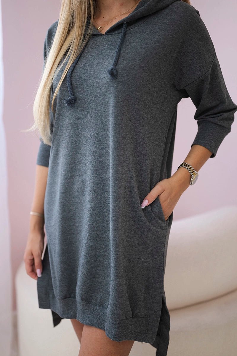 Dress with a hood and longer back 9078 / – Graphite цвет / color | Lexline Fashion