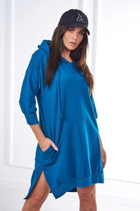 Dress with a hood and longer back 9078 / – Marine цвет / color | Lexline Fashion