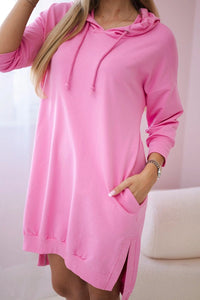 Dress with a hood and longer back 9078 / – Pink || Light цвет / color | Lexline Fashion