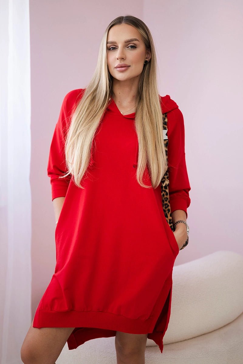 Dress with a hood and longer back 9078 / – Red цвет / color | Lexline Fashion