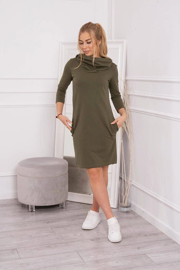 Dress with a hood and pockets 8847 / – Khaki цвет / color | Lexline Fashion