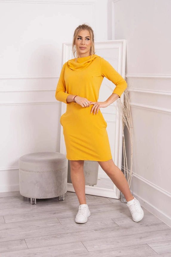 Dress with a hood and pockets 8847 / – Mustard цвет / color | Lexline Fashion