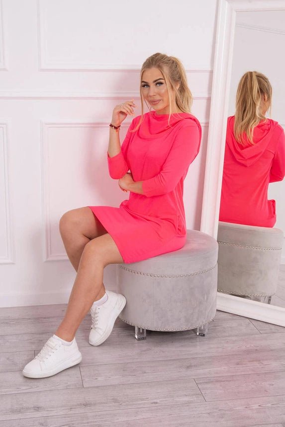 Dress with a hood and pockets 8847 / – Pink || Neon цвет / color | Lexline Fashion