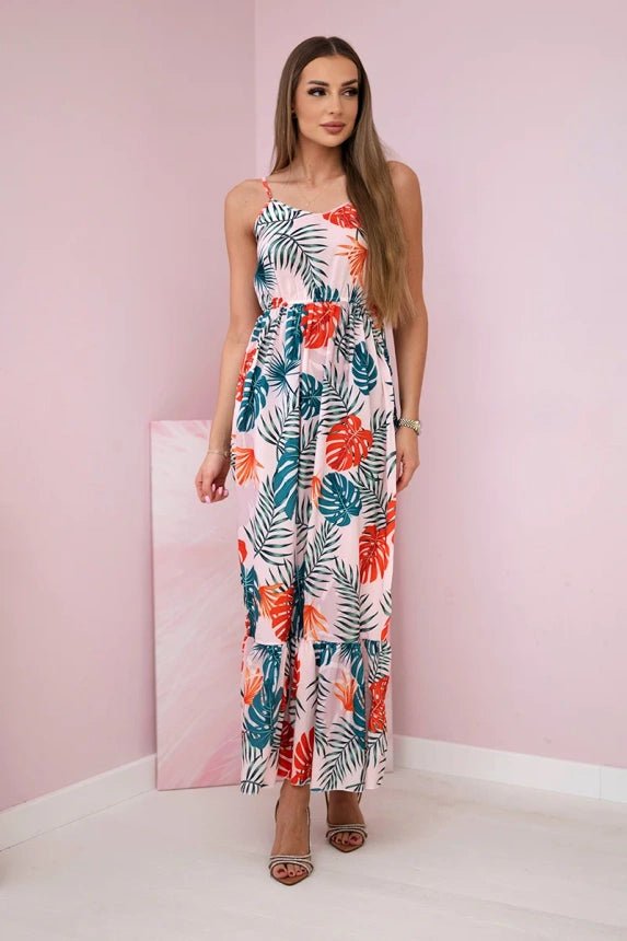 Dress with a leaf motif 9282 / – Powder цвет / color | Lexline Fashion