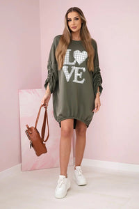 Dress with a longer back ART22492 / – Khaki цвет / color | Lexline Fashion
