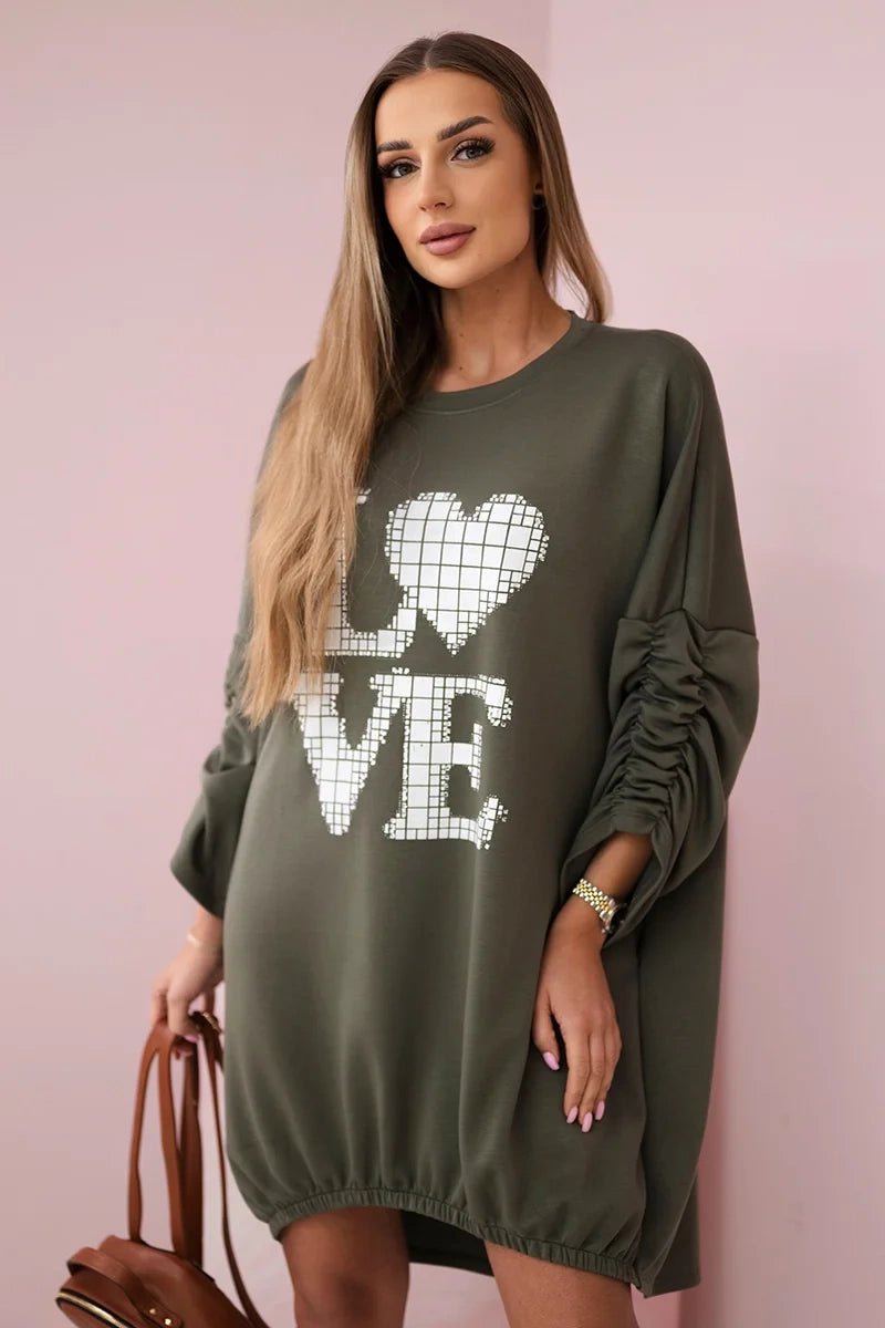 Dress with a longer back ART22492 / – Khaki цвет / color | Lexline Fashion