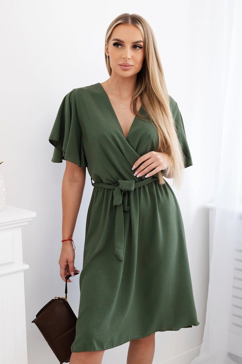 Dress with a plunging neckline IT - 42 / – Khaki цвет / color | Lexline Fashion