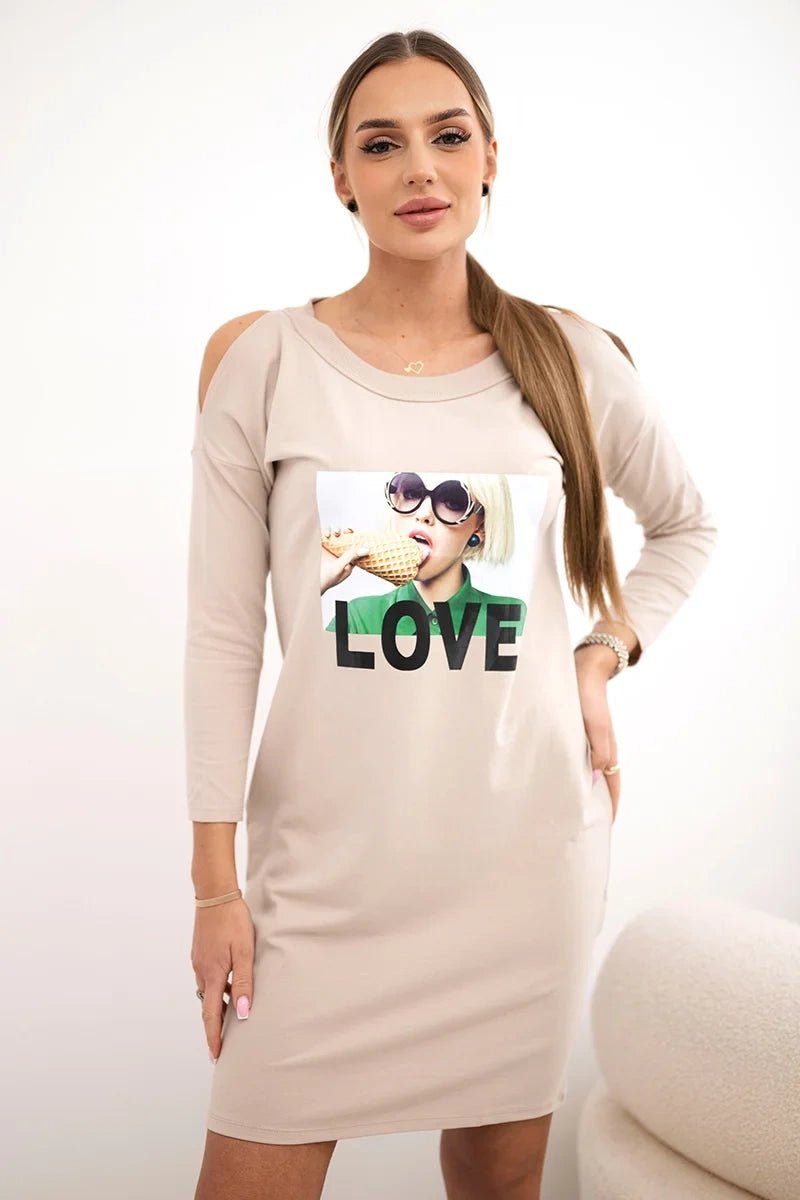 Dress with a print 66857 / – Beige цвет / color | Lexline Fashion