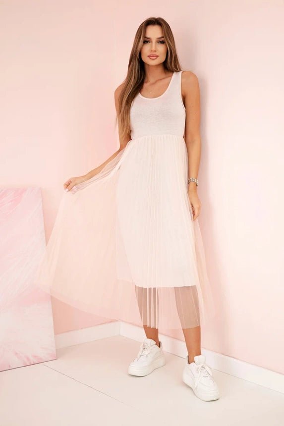 Dress with an openwork sweater 5392 / – Beige цвет / color | Lexline Fashion