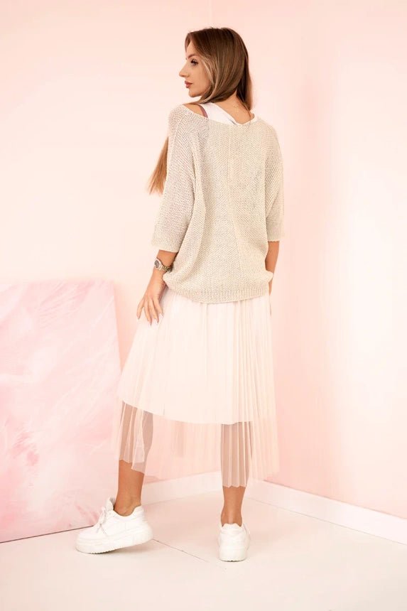 Dress with an openwork sweater 5392 / – Beige цвет / color | Lexline Fashion