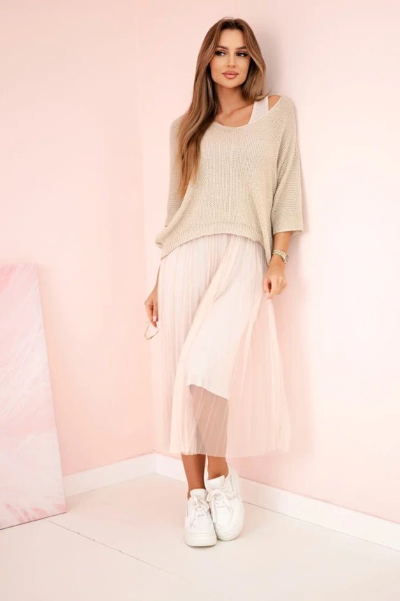 Dress with an openwork sweater 5392 / – Beige цвет / color | Lexline Fashion